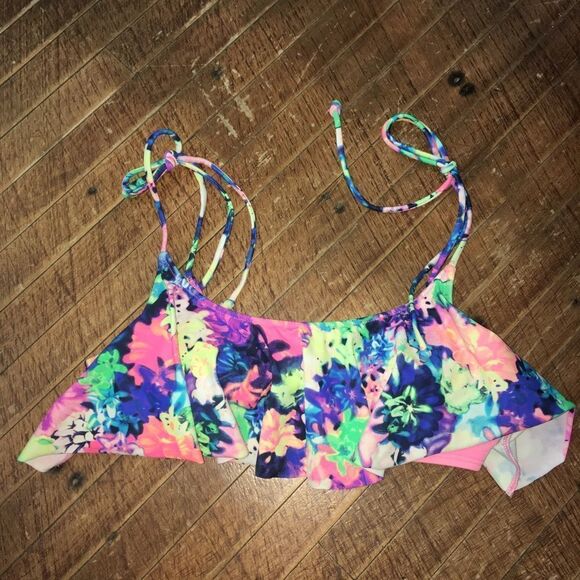 Victoria’s Secret swim vibrant S ruffled neon bikini top - Picture 1 of 4